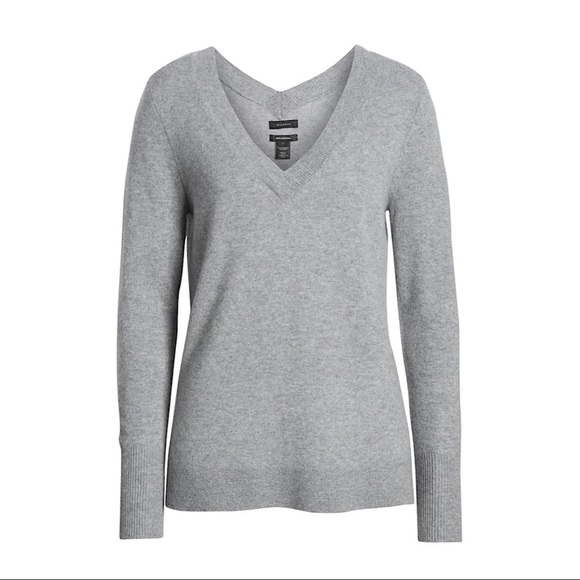 Halogen Cashmere V-neck Sweater Grey Small - Picture 5 of 7